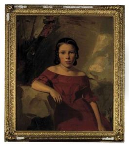 Portrait Of A Lady In A Light Blue Dress With Lace Collar And Bonnet (+ Portrait Of A Young Girl In A Red Dress; 2 Works) by William Edward Miller