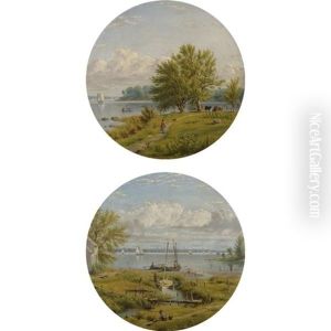 View Across The Hudson To New York (pair) by William Rickarby Miller