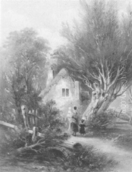 Figures By A Cottage - view 1