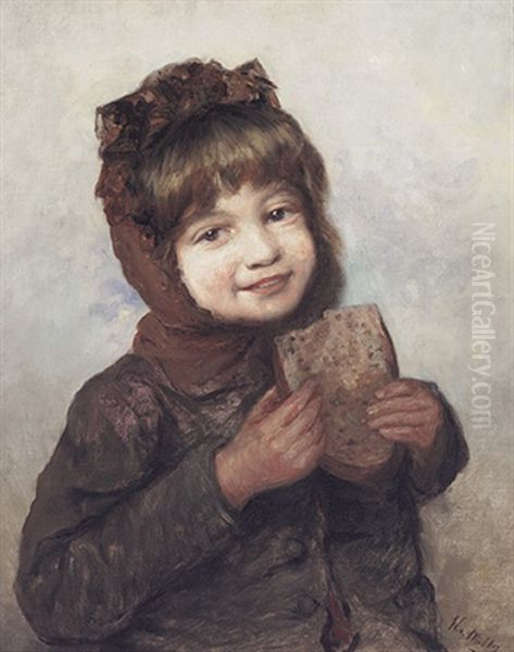 Lachendes Kleines Madchen Mit Einer Brotscheibe - view 1