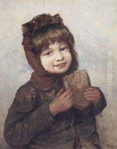 Lachendes Kleines Madchen Mit Einer Brotscheibe Lachendes Kleines Madchen Mit Einer Brotscheibe