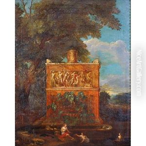 Ninfas En Un Paisaje Con Ruinas Clasicas by Jean Francois (Francisque) Millet the Younger