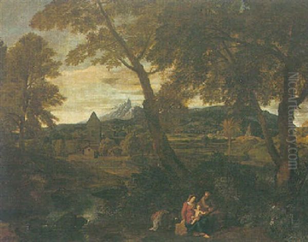 An Italianate Landsape With The Rest On The Flight Into Egypt by Jean Francois (Francisque) Millet the Younger