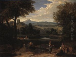 Classical Landscape With Roman Merchants On A Path by Jean Francois (Francisque) Millet the Younger