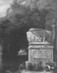 Figures Before A Roman Marble Tomb In A Grotto by Jean Francois (Francisque) Millet the Younger