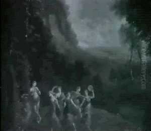 An Arcadian Landscape With Pan And Dancing Nymphs by Jean Francois (Francisque) Millet the Younger