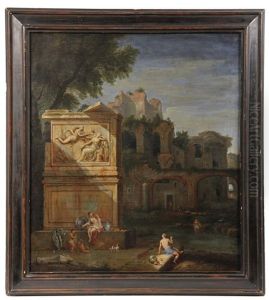 Capriccio Of Figures In A Classical Ruin by Francisque Millet