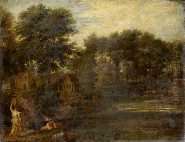 A Water Carrier And A Figure Resting In An Italianate Landscape - view 1