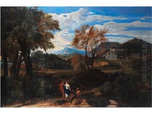 Arkadische Landschaft Mit Palastgebauden Und Figurenstaffage by Francisque Millet