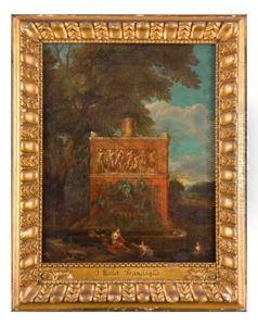 Paisaje Romano Con Sarcofago Y Figuras