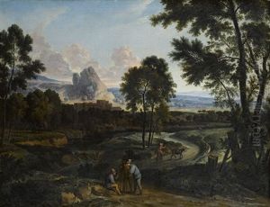 Grosse Weite Landschaft Mit Drei Figuren Im Vordergrund by Francisque Millet