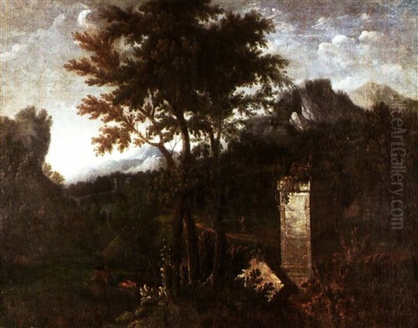 Paysage Aux Grands Arbres Et A L'edifice - view 1