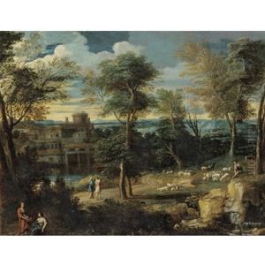 A Classical Landscape With A Shepherd And His Flock Together With Numerous Other Figures A Classical Landscape With A Shepherd And His Flock Together With Numerous Other Figures
