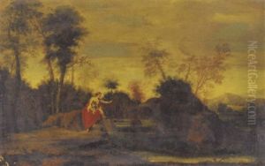 A Classical Landscape With A Woman And Two Children by Francisque Millet
