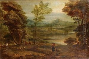 A Classical River Landscape With A Capriccio Of The Castel Sant'angelo Beyond