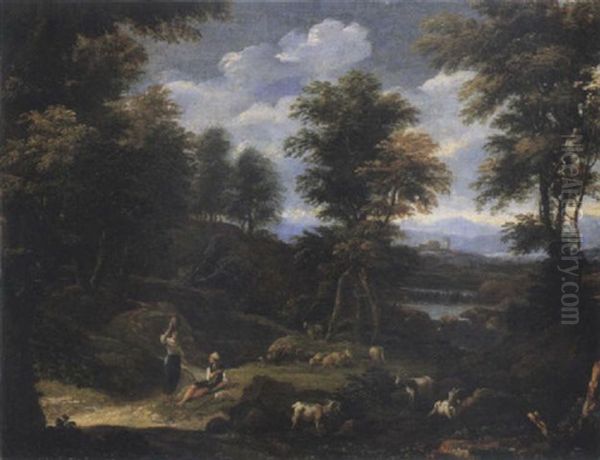 Paysage Boise Avec Un Couple De Bergers - view 1