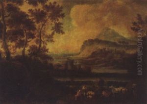 A River Landscape, With A Shepherd, Two Towns Beyond A River Landscape, With A Shepherd, Two Towns Beyond