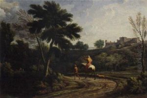 An Italianate Landscape With Figures On A Wooded Path