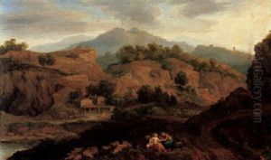 Mountainous Landscape With Vertumnus And Pomona by Francisque Millet