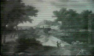 Paysage De Campagne Avec Trois Personnages En Chemin Paysage De Campagne Avec Trois Personnages En Chemin