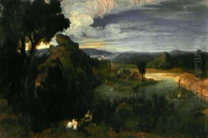 Paysage Au Lac Et Aux Promeneurs thumbnail