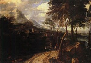 Gebirgslandschaft Mit Reitern Und Wanderern by Francisque (Joseph F.) Millet