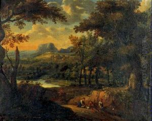 Promeneurs Dans Un Paysage by Francisque (Joseph F.) Millet