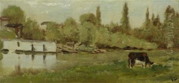 Flusslandschaft Mit Kuh - view 1