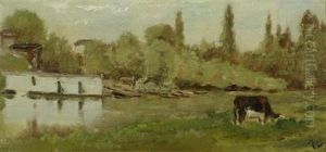 Flusslandschaft Mit Kuh Flusslandschaft Mit Kuh