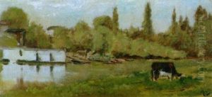 Flusslandschaft Mit Weidender Kuh by Jean-Baptiste Millet