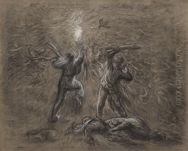 Chasse Aux Oiseaux Par Lumiere Des Torches - view 1