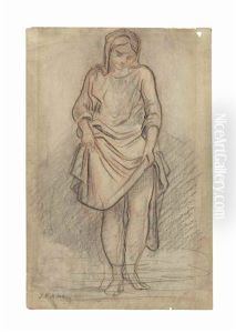 Jeune Femme Relevant Sa Robe by Jean-Francois Millet