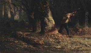 Woodcutter In The Forest And Young Woman Taking Linens From A Shelf (double-sided) by Jean-Francois Millet