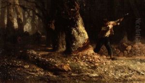 Woodcutter In The Forest (+ Study, Verso) by Jean-Francois Millet