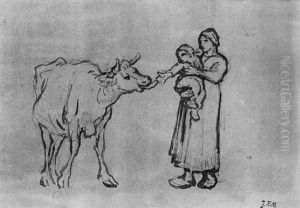 Mere Avec Son Enfant Et Une Vache