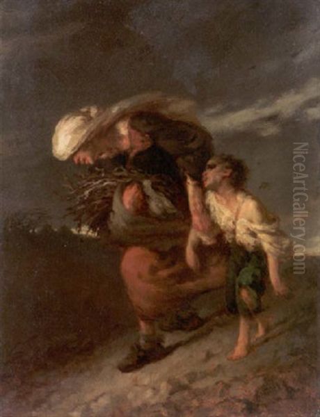 L'horage (das Gewitter). Eine Holzsammlerin Fluchtet Mit Ihrem Knaben Vor Einem Gewitter - view 1