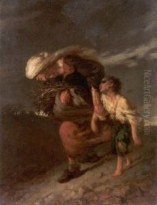 L'horage (das Gewitter). Eine Holzsammlerin Fluchtet Mit Ihrem Knaben Vor Einem Gewitter by Jean-Francois Millet