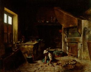 Madchen Mit Kuken In Der Bauernkuche by Jean-Francois Millet