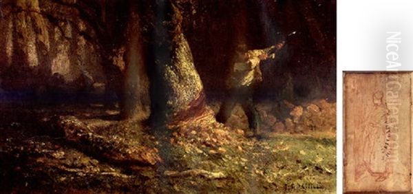 Wood Cutter In The Forest And Young Woman Taking Linens Form A Shelf - view 1