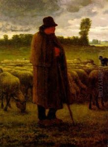 Un Berger Et Son Troupeau Sur La Plaine Pres De Barbizon (shepherd And Sheep On The Plain Near Barbizon) by Jean-Francois Millet