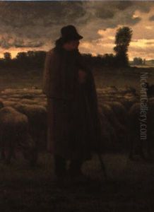 Shepherd And Sheep by Jean-Francois Millet