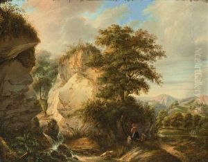 Zwischen Zwei Markanten Felsen Entspringt Ein Kleiner Bachlauf, Der Dem Vordergrund Zufliest
