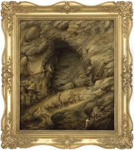 Felsgrotte Im Hochgebirge Mit Wanderern