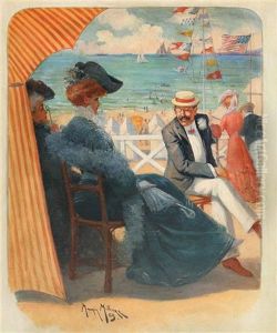 People At The Beach by Maurice Milliere