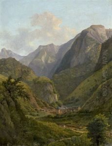 Landschaft In Den Pyrenaen Mit Einem Heilbad by Alexandre Louis Robert Millin Du Perreux