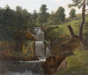 Cascade Aux Abords D'une Foret by Alexandre Louis Robert Millin Du Perreux