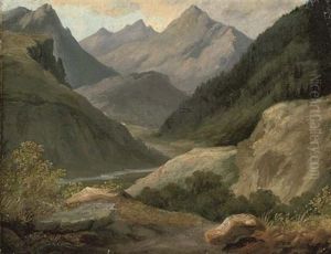 A Valley In The Pyrenees by Alexandre Louis Robert Millin Du Perreux