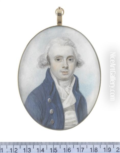 A Gentleman, Wearing Blue Coat, White Waistcoat, Frilled Chemise And Stock, His Hair Powdered - view 1