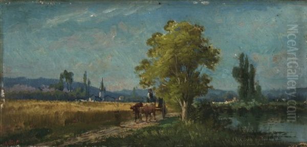 Ochsenfuhrwerk Auf Einem Feldweg Am Fluss - view 1