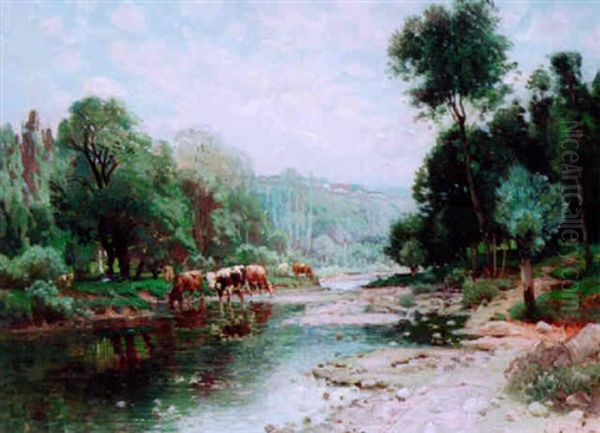 Cattle Watering By A River - view 1